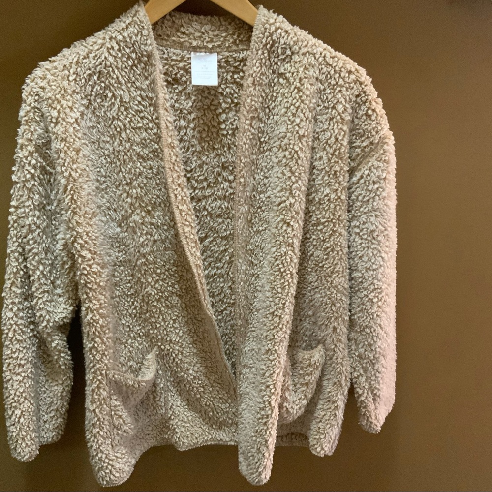 Secret Treasures Plush Sherpa Open-Front Cardigan Jacket in Beige